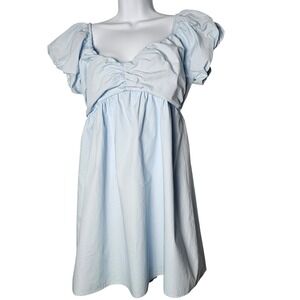 Altar'd State Women's Light Blue Puff Sleeve Smocked Dress Size L Coquette